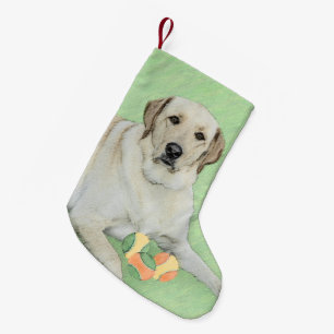 Meia De Natal Pequena Pintura de Tênis e Retriever Amarelo