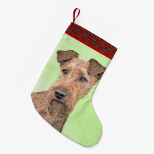 Meia De Natal Pequena Pintura de Terrier irlandesa - Arte de cachorro or