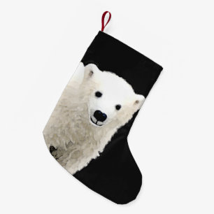 Meia De Natal Pequena Pintura do Cubo do Urso Polar - Arte Original da V