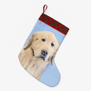 Meia De Natal Pequena Pintura do ouro Retriever - Arte Cachorra Original