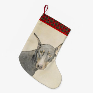 Meia De Natal Pequena Pintura Doberman Pinscher - Arte Original para Cã