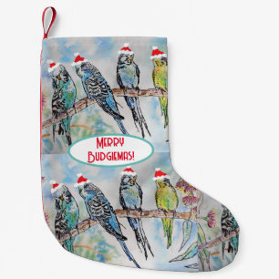 Meia De Natal Pequena Pintura em aquarela de Natal do Papai Noel Budgie
