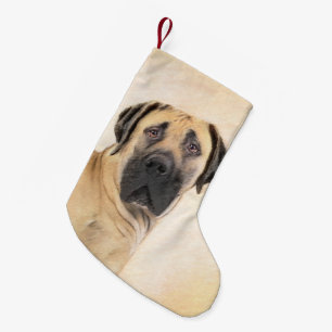 Meia De Natal Pequena Pintura em Boerboel - Arte Cachorro Original Bonit