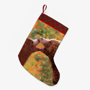 Meia De Natal Pequena Pintura em Cubo e Mãe do Urso Grizzly - Arte da V