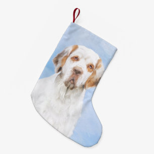 Meia De Natal Pequena Pintura em Espanhol Clumber - Arte Cão Original B