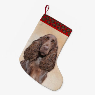 Meia De Natal Pequena Pintura em espanhol de campo - Arte de cachorro or
