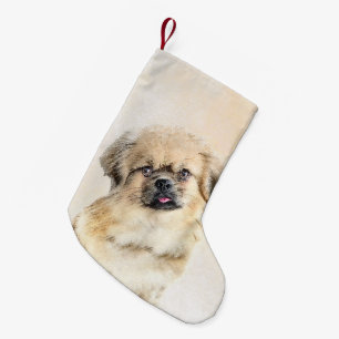 Meia De Natal Pequena Pintura em espanhol tibetano - Arte canina origina