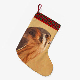 Meia De Natal Pequena Pintura em Kestrel Americano - Arte de Pássaro Or