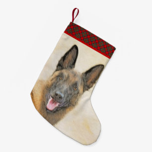 Meia De Natal Pequena Pintura em Malinois Belga - Arte Cachorra Original