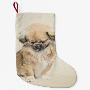 Meia De Natal Pequena Pintura em Pekingese - Arte de Cachorro Original