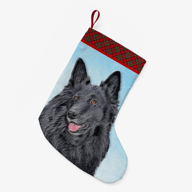 Meia De Natal Pequena Pintura em Sheepdog Belga - Arte em Cachorro Origi (Frente (Pendurada))
