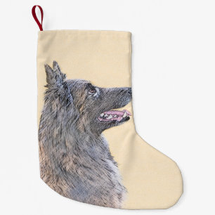 Meia De Natal Pequena Pintura em Tervuren Belga - Arte Cachorra Original