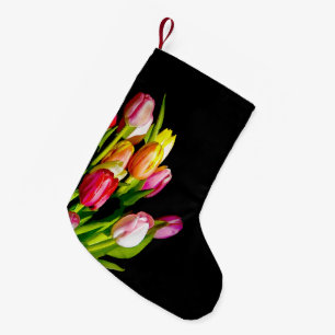 Meia De Natal Pequena Pintura em Tulip - Arte Flor Original