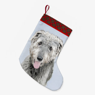 Meia De Natal Pequena Pintura em Wolfhound Irlandês - Arte Cão Origina