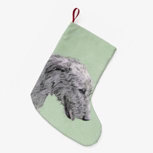 Meia De Natal Pequena Pintura em Wolfhound Irlandês - Arte em Cachorro O