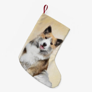 Meia De Natal Pequena Pintura Islandesa Do Cão - Arte Original Do Cão