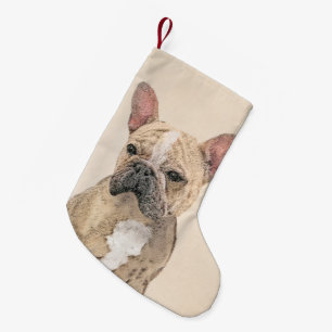 Meia De Natal Pequena Pintura para o Bulldog Francês (Sable) - Fita Ori