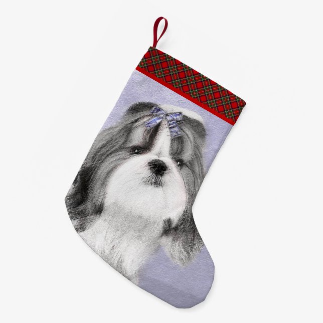 Meia De Natal Pequena Pintura Shih Tzu - Arte Cachorosa Original (Frente (Pendurada))