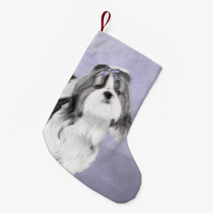 Meia De Natal Pequena Pintura Shih Tzu - Arte Cachorra Original