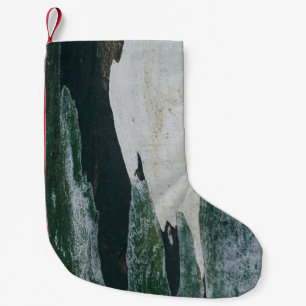 Meia De Natal Pequena Pintura verde, preta e bege