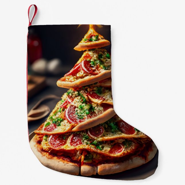 Meia De Natal Pequena Pizza árvore de Natal (Frente)