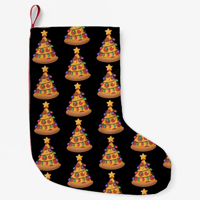 Meia De Natal Pequena Pizza Tree Christmas Lights Pizza Lover Family (Frente)