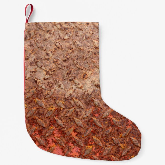 Meia De Natal Pequena Placa de aço enferrujada, textura de metal doce. (Frente)