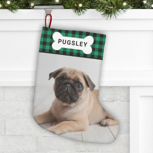 Meia De Natal Pequena Placa de Osso de Cachorro em Xadrez Verde Buffalo