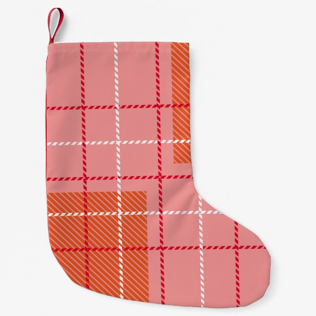 Meia De Natal Pequena Plaid Checkered Fabric Pattern in pink,  pale oran (Frente)