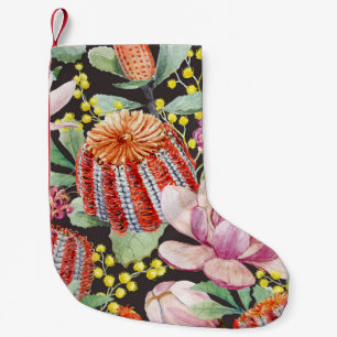 Meia De Natal Pequena Plantas tropicais australianas, padrão de aquarela