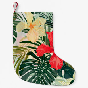 Meia De Natal Pequena Plantas tropicais havaianas, flores coloridas.