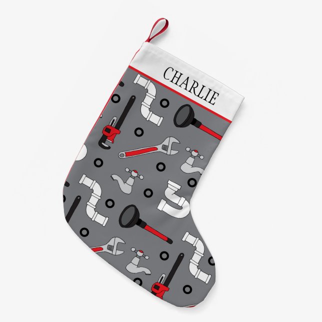 Meia De Natal Pequena Plumber DIYer and Handyman (Frente (Pendurada))