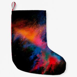 Meia De Natal Pequena Pó colorido lançado a preto,