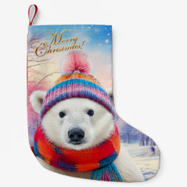 Meia De Natal Pequena Polar Bear Santa hat e Scarf