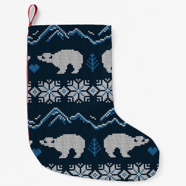 Meia De Natal Pequena Polar Bears Knted Winter Patterno (Frente)