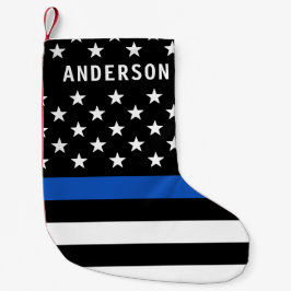 Meia De Natal Pequena Polícia - Linha Azul Personalizada Bandeira Americ