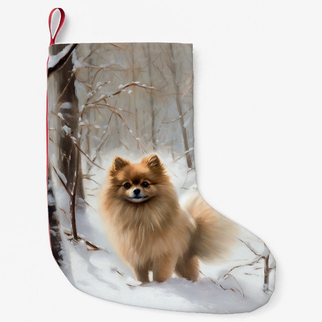Meia De Natal Pequena Pomerânia Deixar nevar o Natal (Frente)