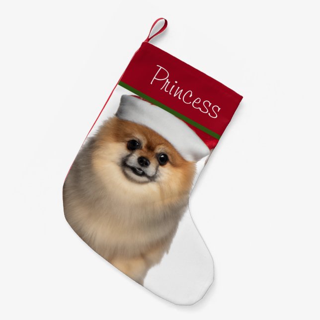 Meia De Natal Pequena Pomeraniano com Santa Hat - Pequeno Natal (Frente (Pendurada))