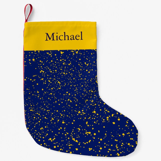 Meia De Natal Pequena Pontos amarelos dos confetes no feriado azul do (Frente)