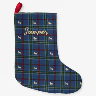 Meia De Natal Pequena Pony Tartan Férias Azul