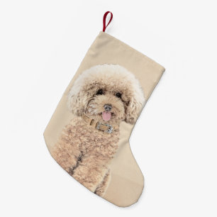 Meia De Natal Pequena Poodle (Brinquedo, Miniatura) Pintando Arte Cão O