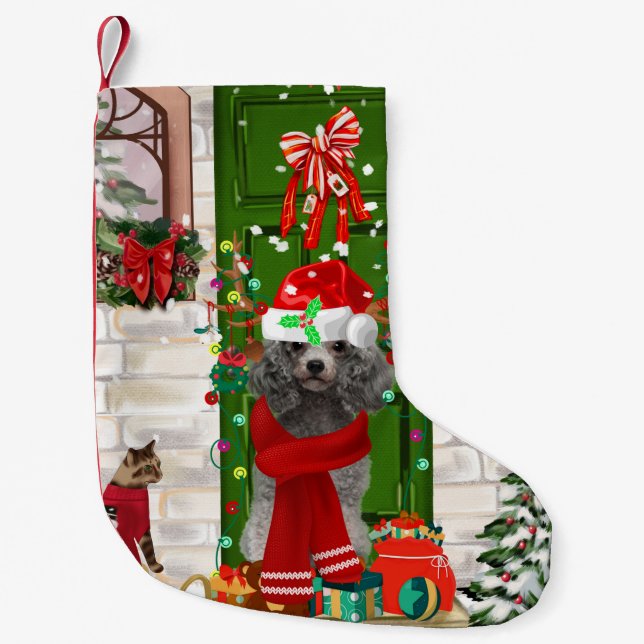 Meia De Natal Pequena Poodle Christmas (Frente)