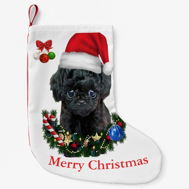Meia De Natal Pequena Poodle Christmas (Frente)