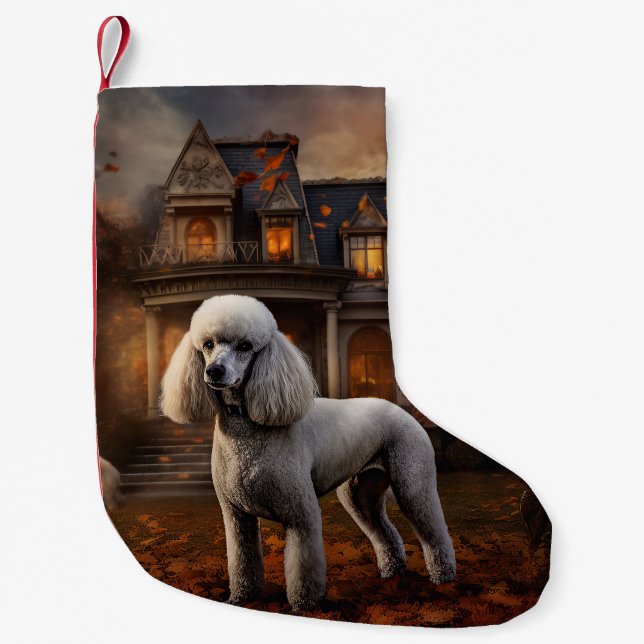 Meia De Natal Pequena Poodle Halloween Scary (Frente)