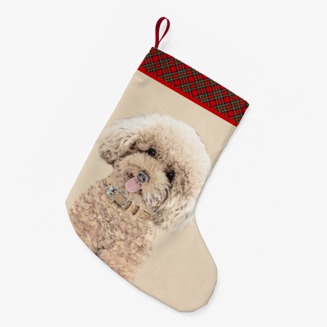 Meia De Natal Pequena Poodle Miniature Toy Apricot Cream Brown Dog Art (Frente (Pendurada))