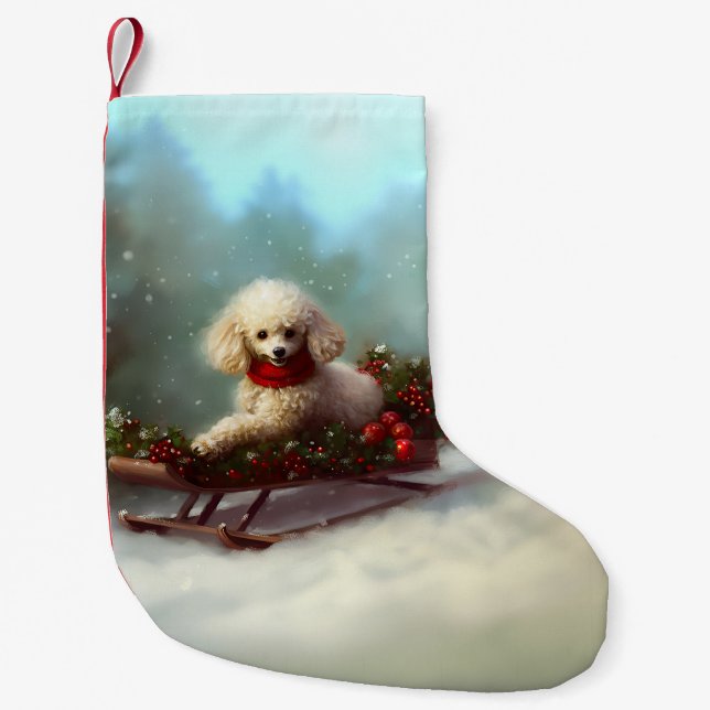 Meia De Natal Pequena Poodle Natal neve inverno (Frente)