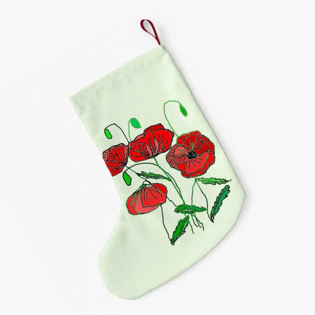 Meia De Natal Pequena Poppies Flowers de Natal (Verso (Pendurada))