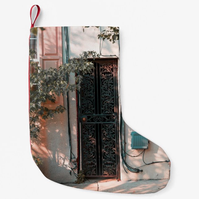 MEIA DE NATAL PEQUENA PORTA DE SEGURANÇA DE FERRO VERDE FECHADA (Frente)