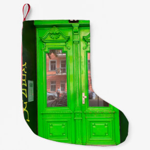 MEIA DE NATAL PEQUENA PORTA DE VIDRO DE MADEIRA VERDE