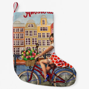 Meia De Natal Pequena Poster de Amsterdã: Batida-Pino Menina A Bicicleta